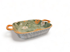 Lemon Tree Green Ceramic Square Deep Serving Plate – Stylish & Durable Snack Dish | Microwave & Dishwasher Safe
